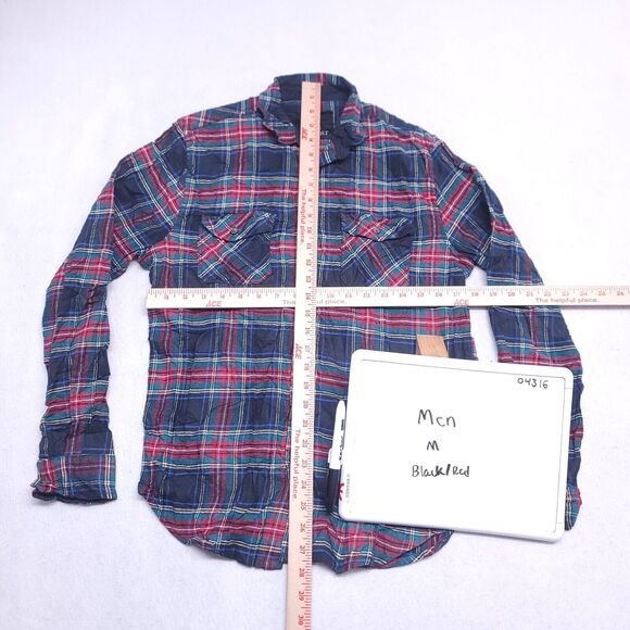 Montfort Tartan Flannel Casual Button Up Shirt Mens Size Medium M Black Red - Picture 6 of 10